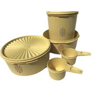 Vtg MCM Tupperware Round Servalier Canister Set 1204 1205 805 Yellow Gold 7pc
